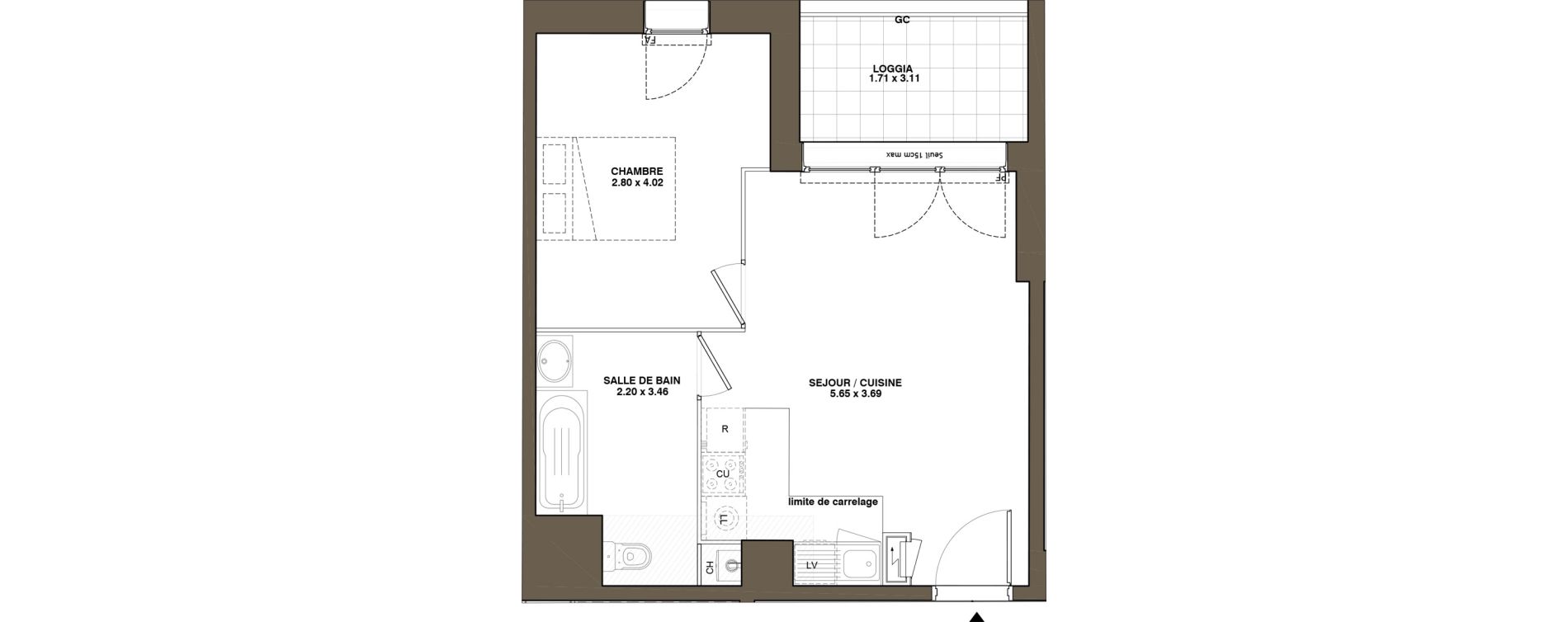 Appartement T2 de 41,65 m2 &agrave; La Chapelle-Sur-Erdre Plessis - coutanci&egrave;re