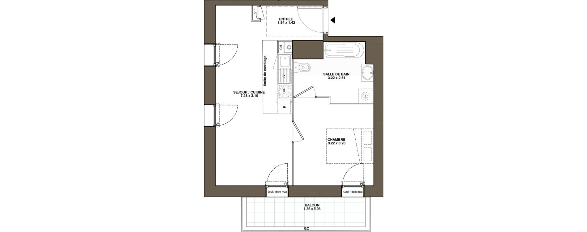 Appartement T2 de 41,05 m2 &agrave; La Chapelle-Sur-Erdre Plessis - coutanci&egrave;re