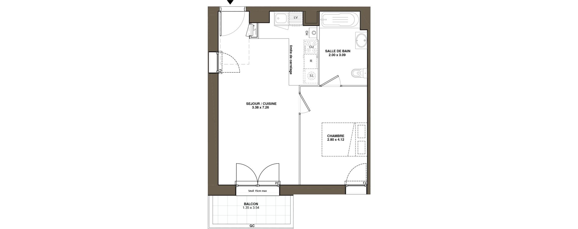 Appartement T2 de 43,33 m2 &agrave; La Chapelle-Sur-Erdre Plessis - coutanci&egrave;re