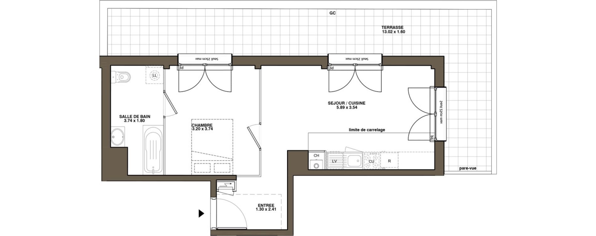 Appartement T2 de 42,63 m2 &agrave; La Chapelle-Sur-Erdre Plessis - coutanci&egrave;re