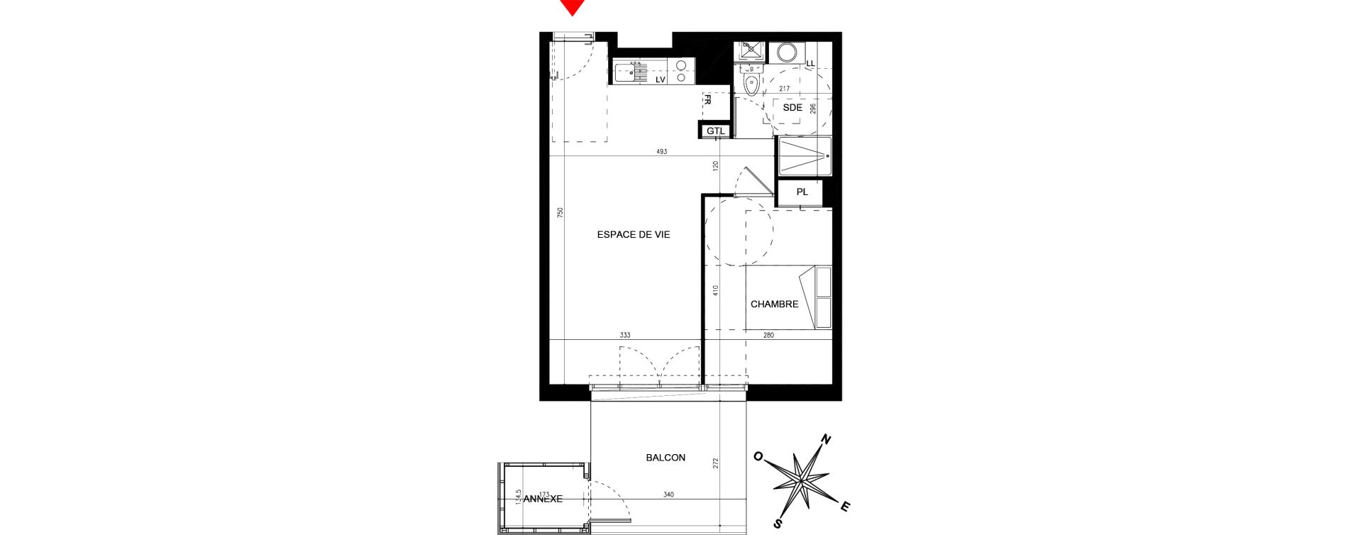 Appartement T2 de 43,50 m2 &agrave; La Chapelle-Sur-Erdre Plessis - coutanci&egrave;re