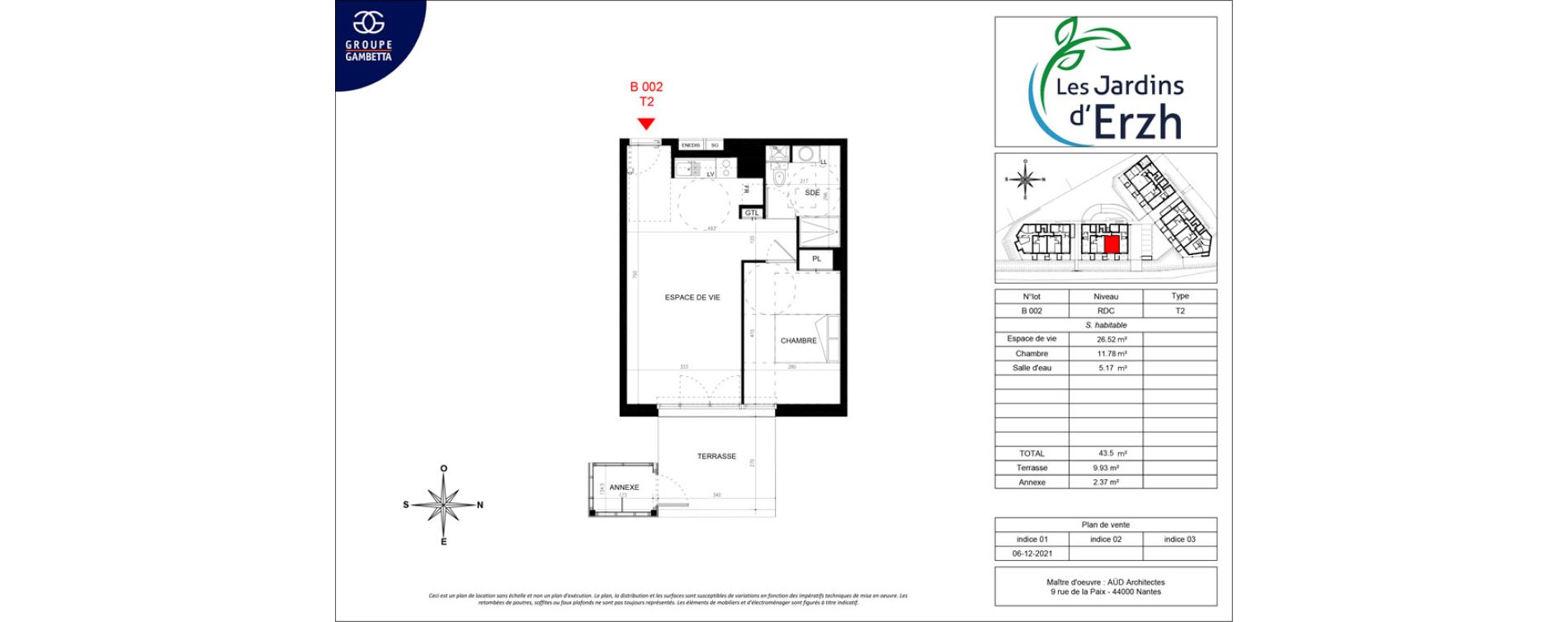 Appartement T2 de 43,50 m2 &agrave; La Chapelle-Sur-Erdre Plessis - coutanci&egrave;re