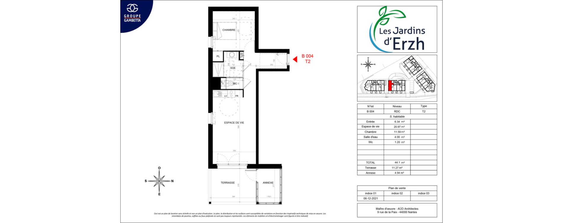Appartement T2 de 44,10 m2 &agrave; La Chapelle-Sur-Erdre Plessis - coutanci&egrave;re