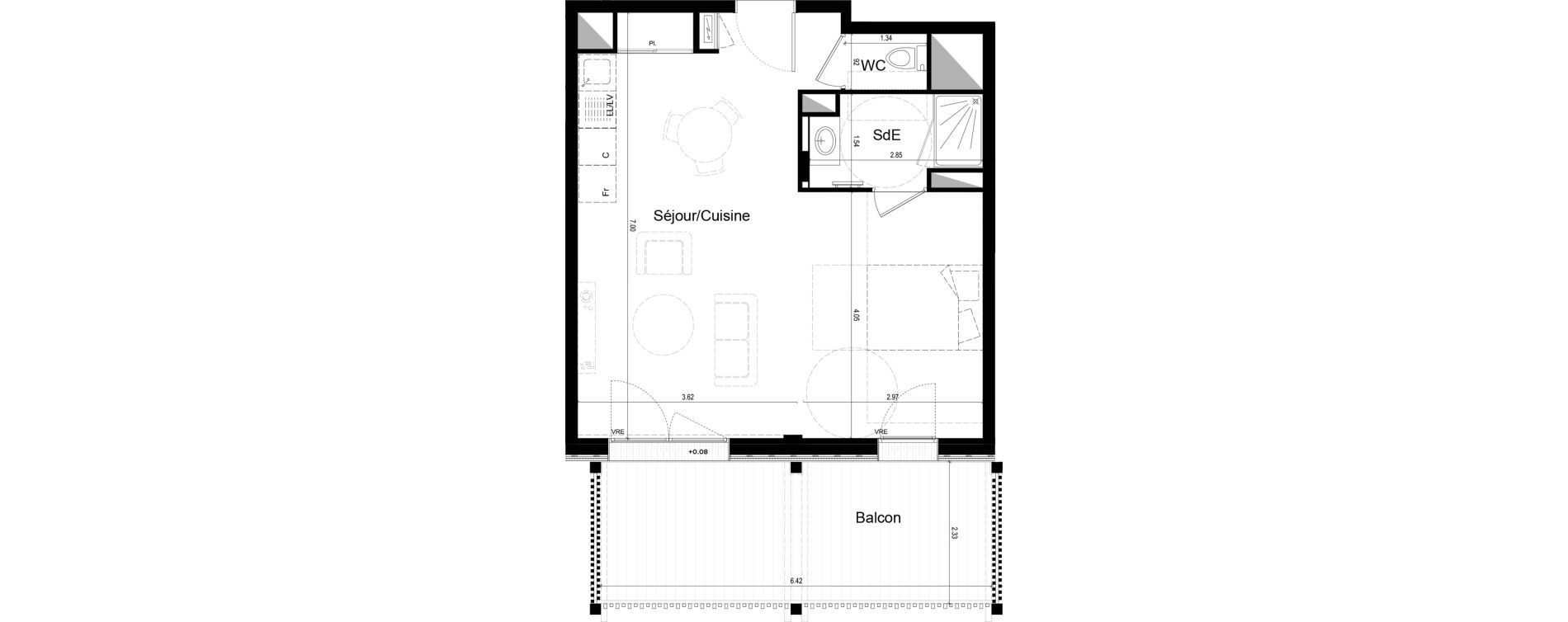 Appartement T1 de 42,89 m2 &agrave; La Chapelle-Sur-Erdre Centre ville