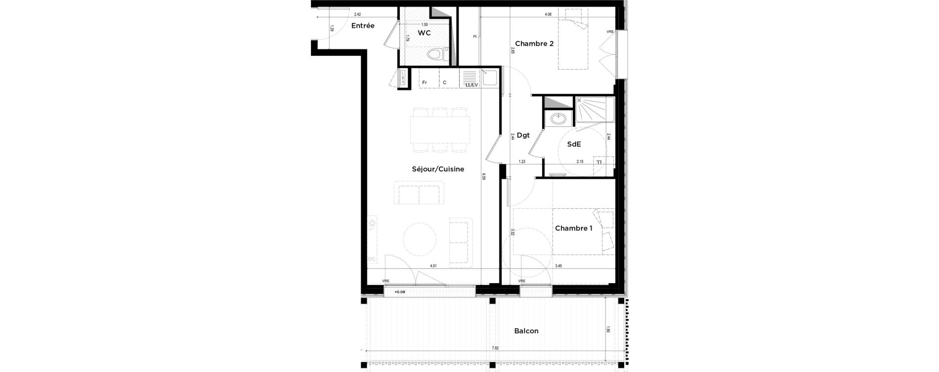 Appartement T3 de 62,81 m2 &agrave; La Chapelle-Sur-Erdre Centre ville