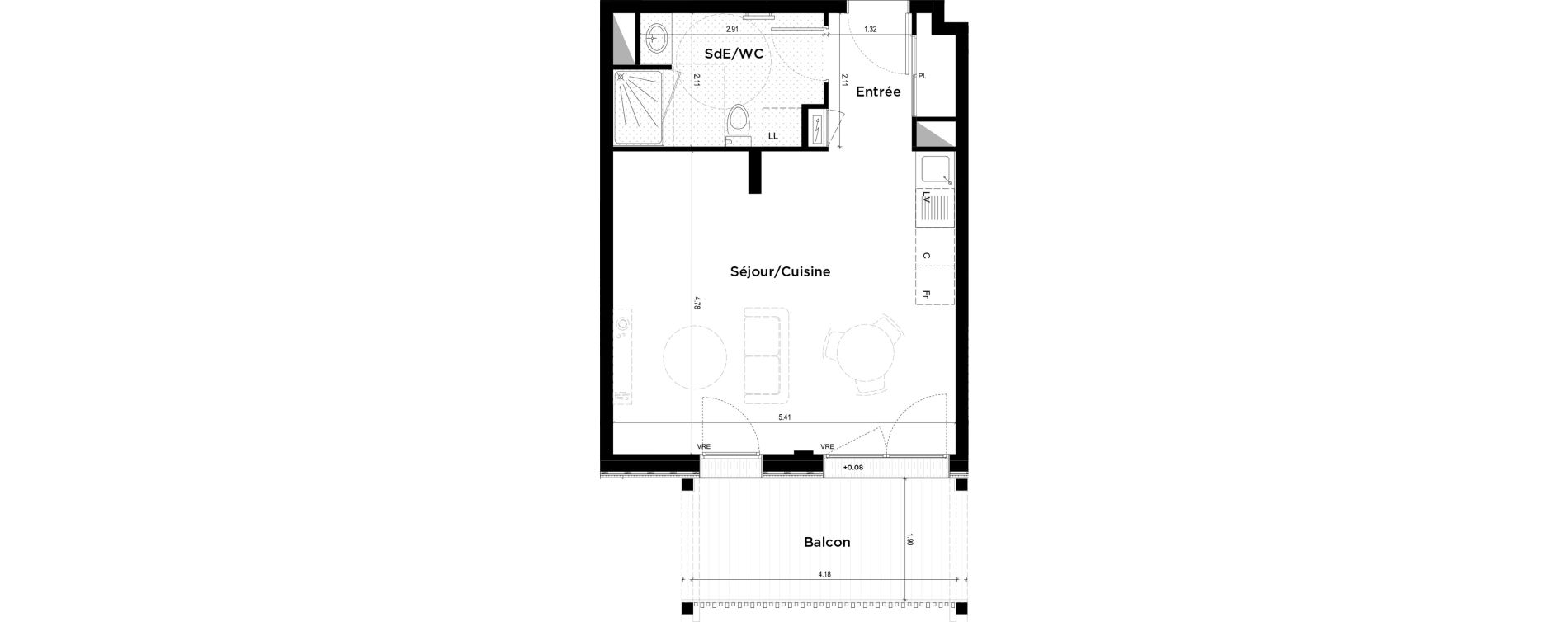 Appartement T1 de 35,86 m2 &agrave; La Chapelle-Sur-Erdre Centre ville