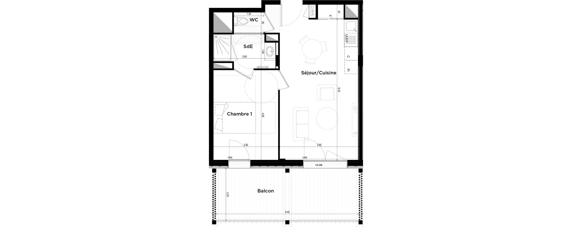 Appartement T2 de 41,64 m2 &agrave; La Chapelle-Sur-Erdre Centre ville