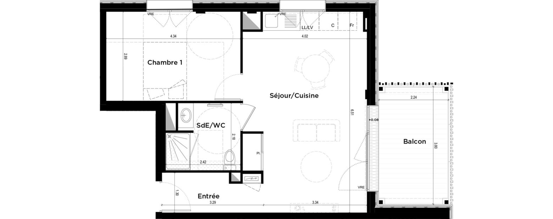 Appartement T2 de 45,97 m2 &agrave; La Chapelle-Sur-Erdre Centre ville