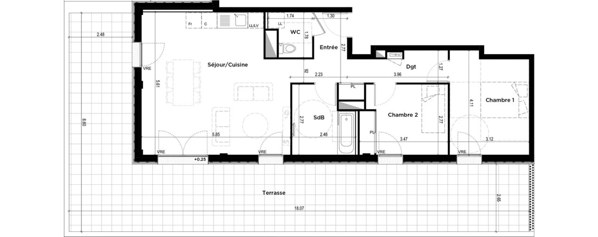 Appartement T3 de 70,40 m2 &agrave; La Chapelle-Sur-Erdre Centre ville