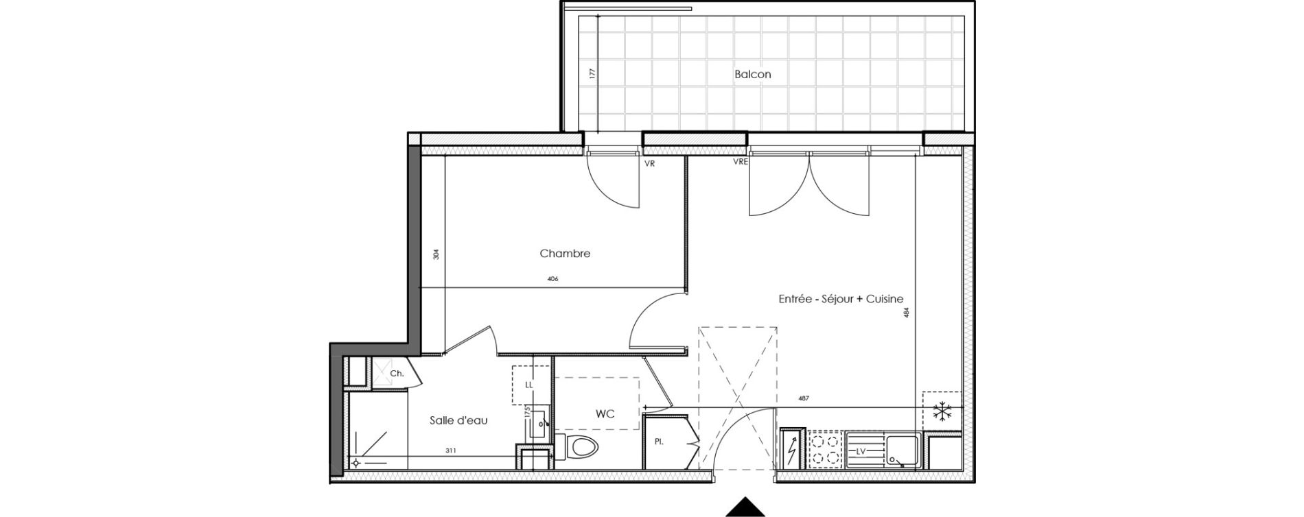 Appartement T2 de 40,55 m2 &agrave; La Chevroli&egrave;re Centre