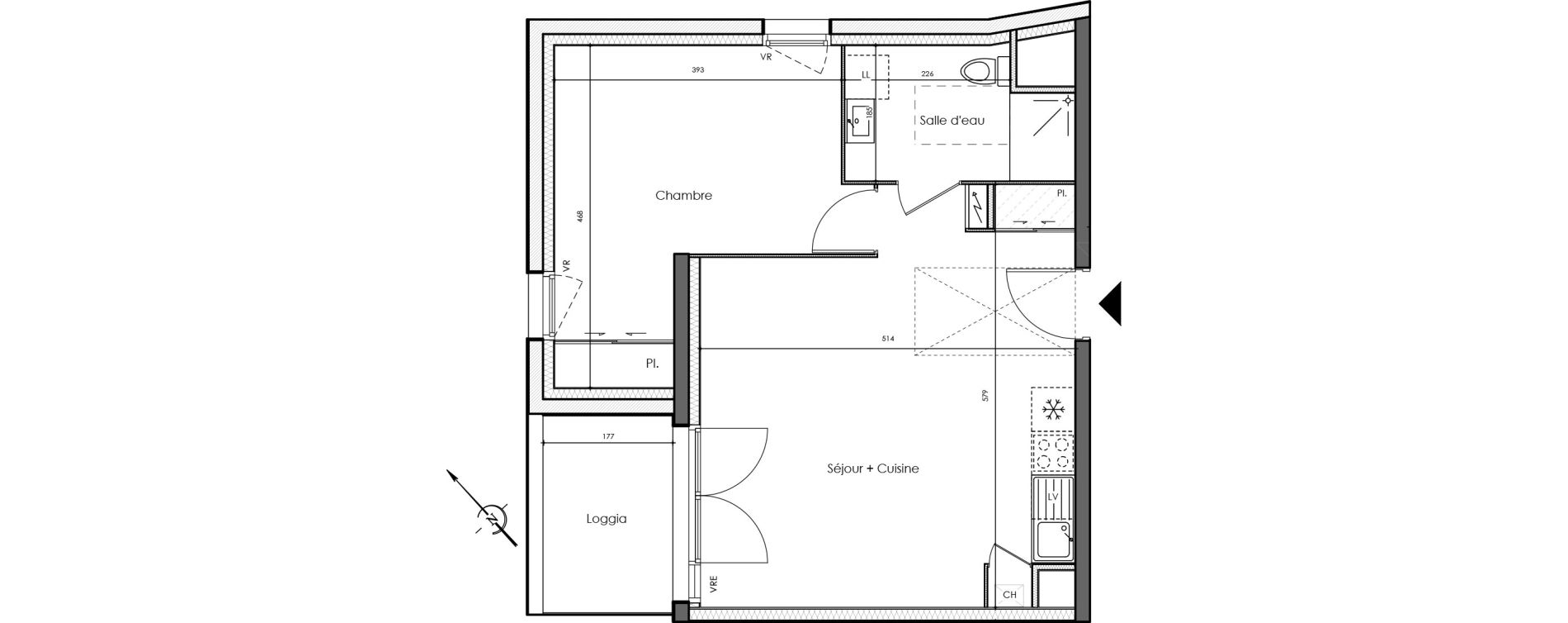 Appartement T2 de 46,42 m2 &agrave; La Chevroli&egrave;re Centre