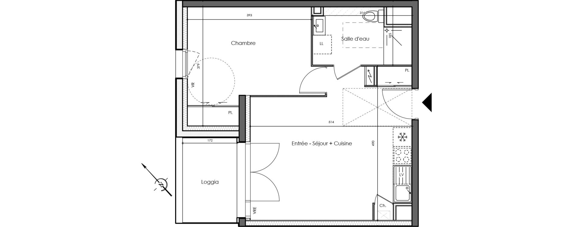 Appartement T2 de 40,30 m2 &agrave; La Chevroli&egrave;re Centre