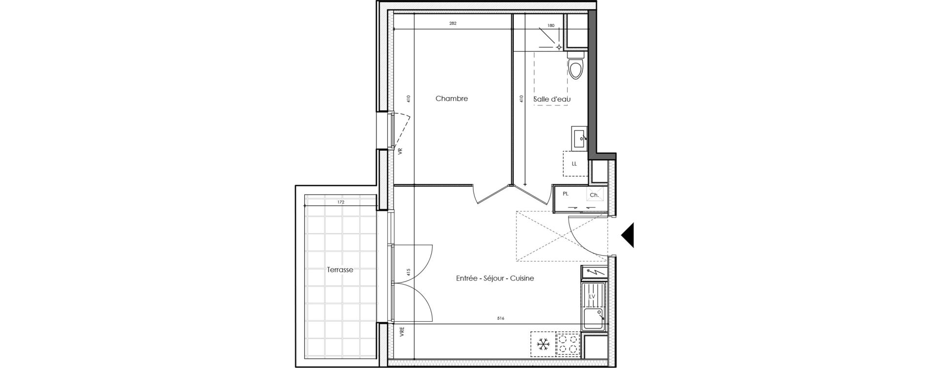 Appartement T2 de 38,95 m2 &agrave; La Chevroli&egrave;re Centre