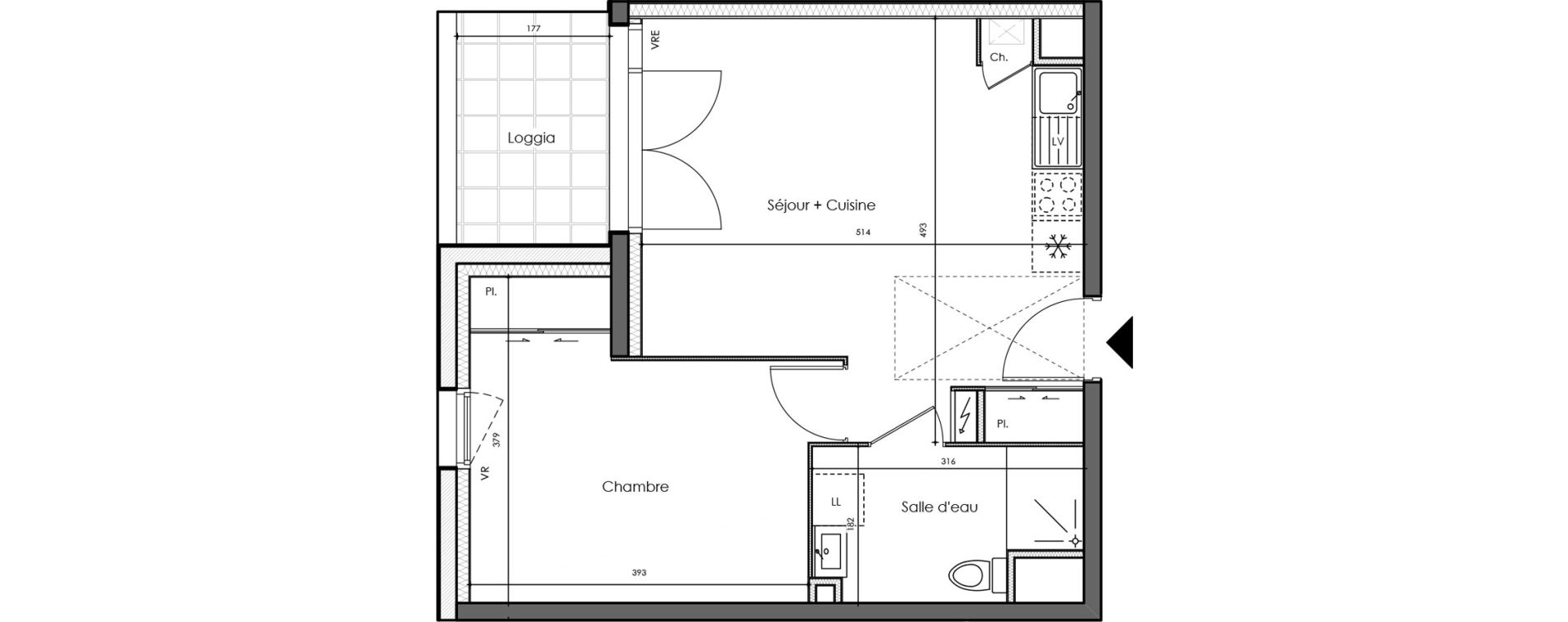 Appartement T2 de 40,32 m2 &agrave; La Chevroli&egrave;re Centre