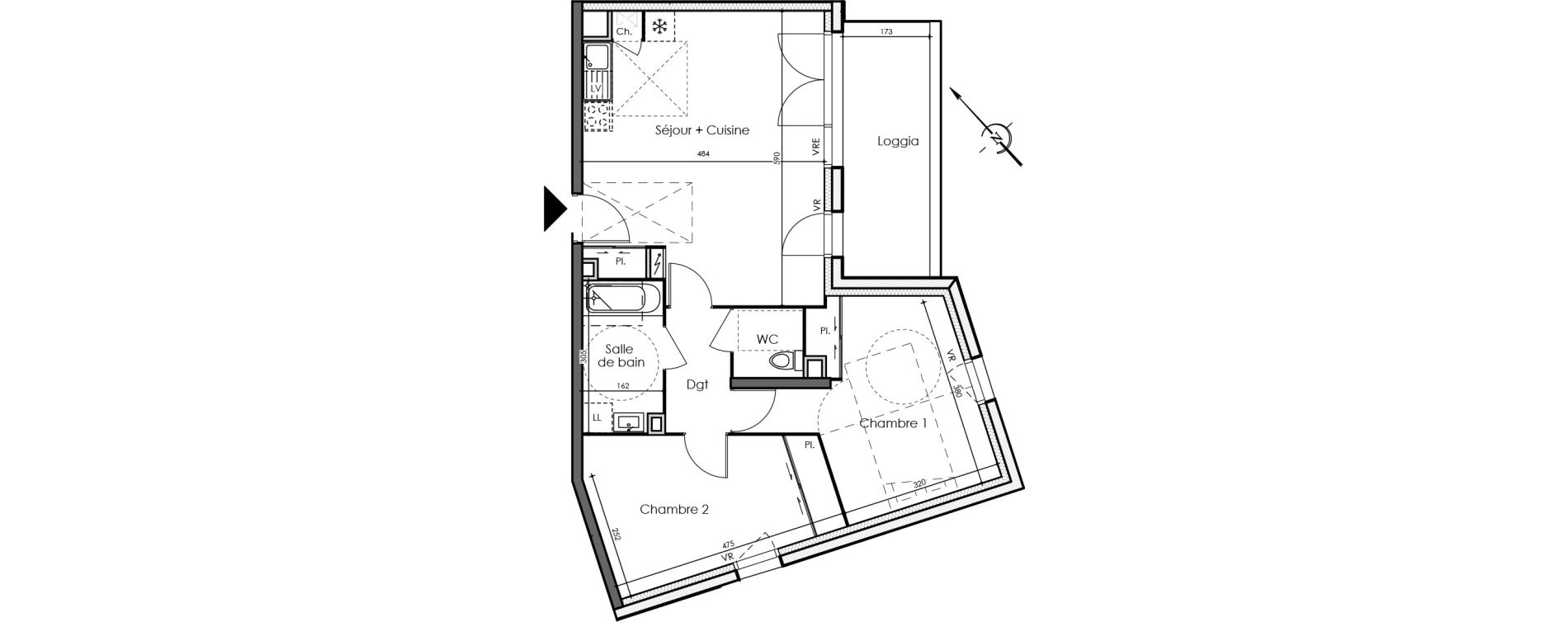 Appartement T3 de 63,44 m2 &agrave; La Chevroli&egrave;re Centre