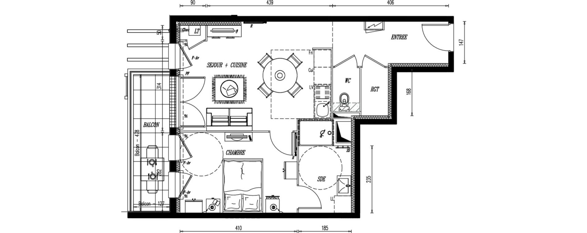 Appartement T2 de 45,39 m2 au Pellerin Centre