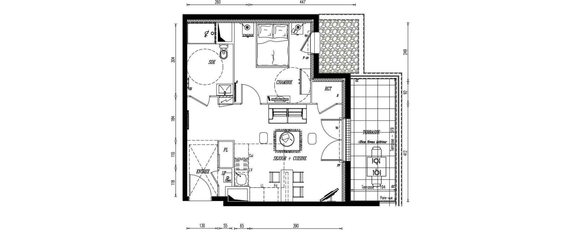 Appartement T2 de 43,64 m2 au Pellerin Centre