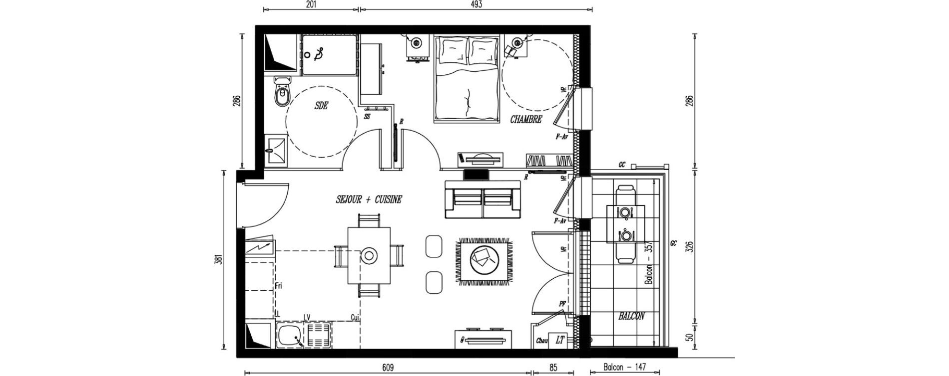 Appartement T2 de 43,67 m2 au Pellerin Centre