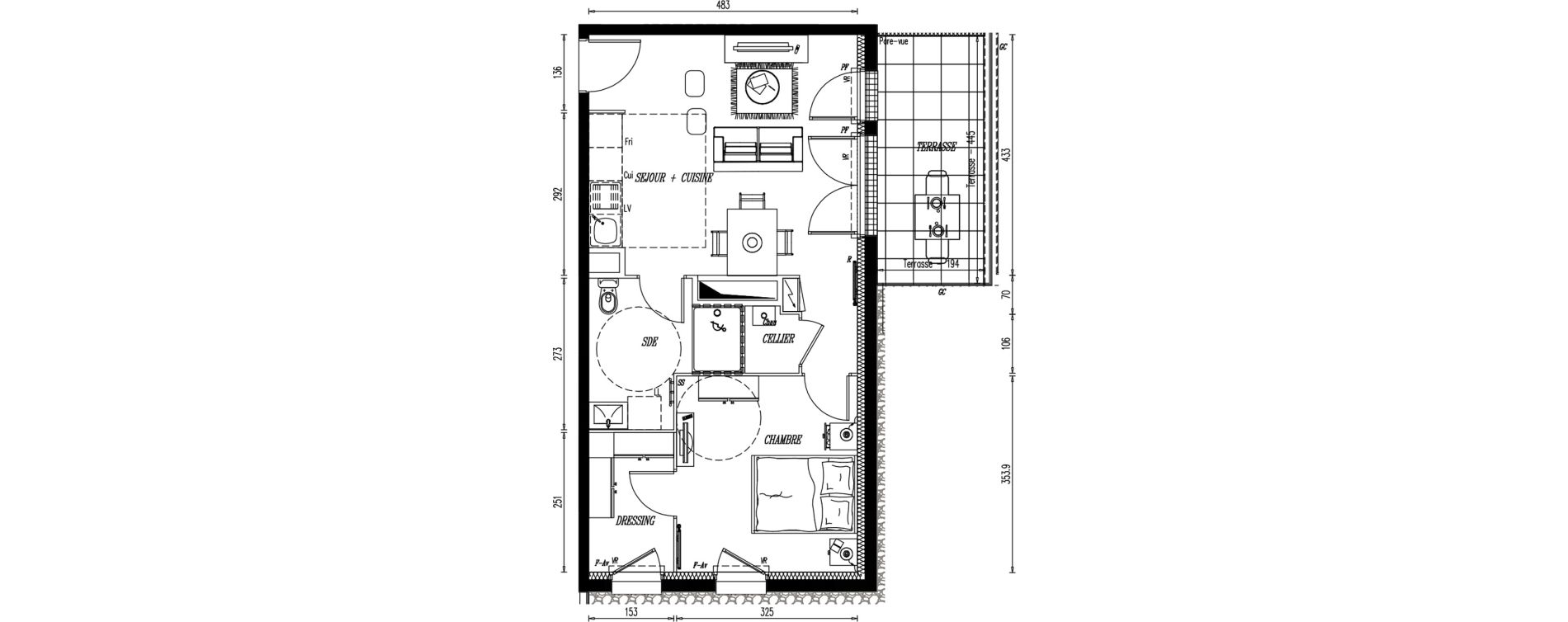 Appartement T2 de 44,60 m2 au Pellerin Centre