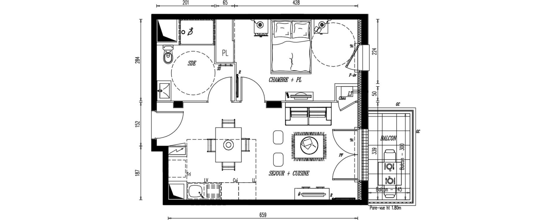 Appartement T2 de 40,96 m2 au Pellerin Centre