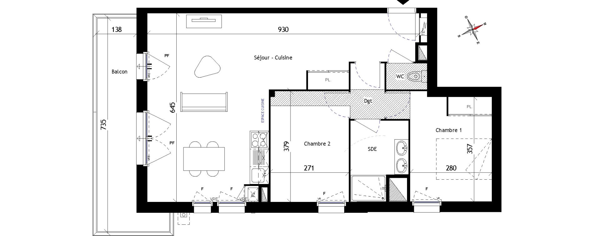 Appartement T3 de 66,97 m2 aux Sorini&egrave;res Centre