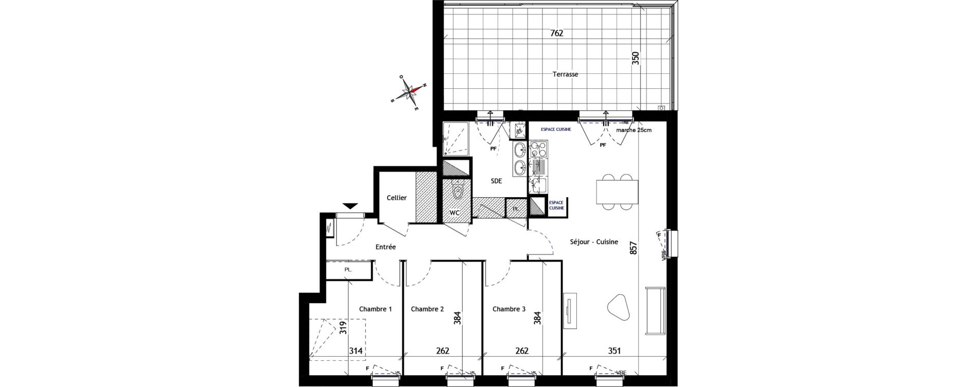 Appartement T4 de 86,70 m2 aux Sorini&egrave;res Centre