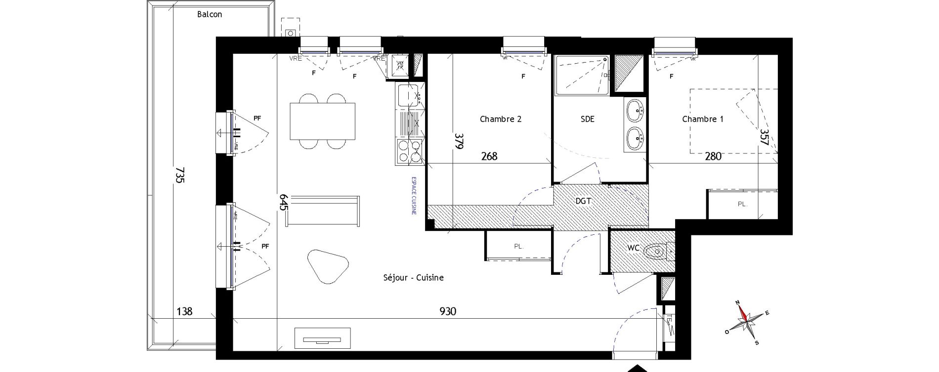 Appartement T3 de 66,95 m2 aux Sorini&egrave;res Centre