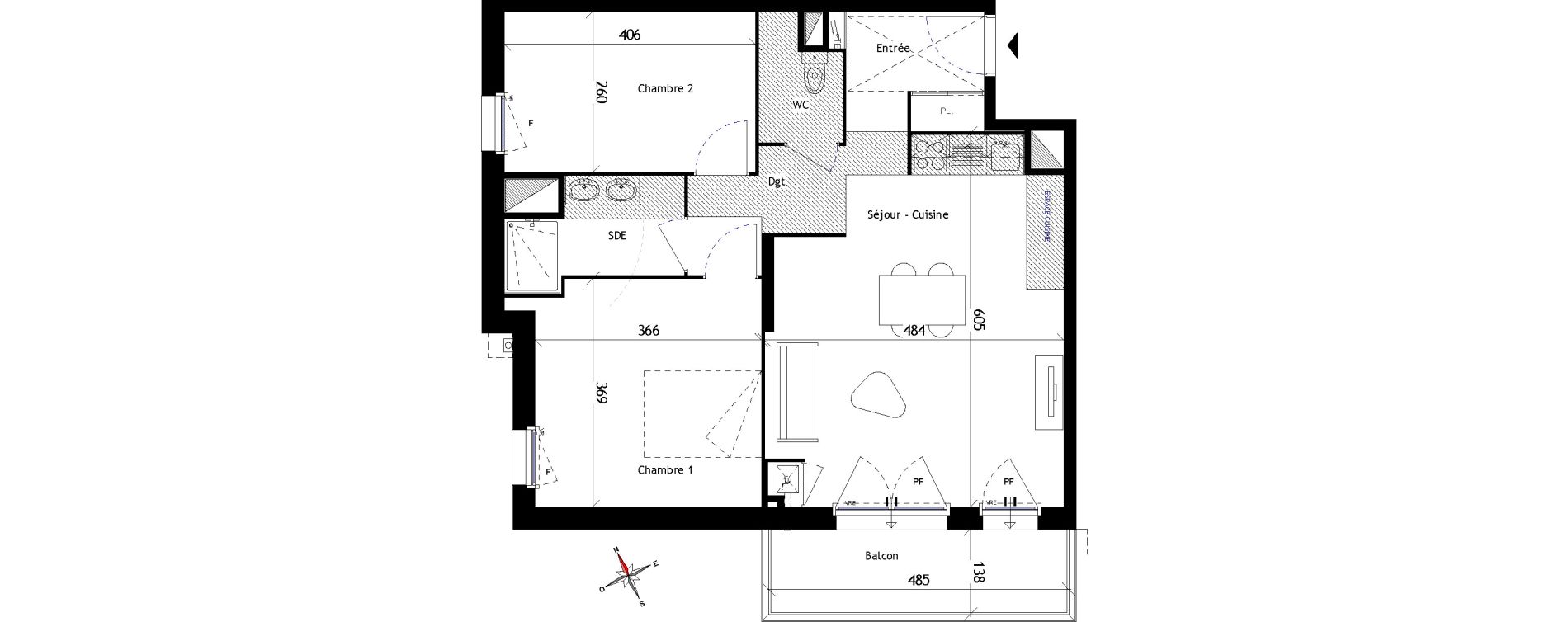 Appartement T3 de 65,20 m2 aux Sorini&egrave;res Centre