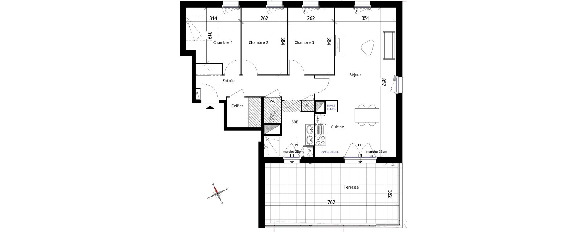 Appartement T4 de 86,71 m2 aux Sorini&egrave;res Centre