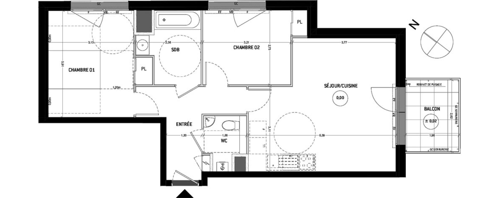 Appartement T3 de 60,51 m2 aux Sorini&egrave;res Centre