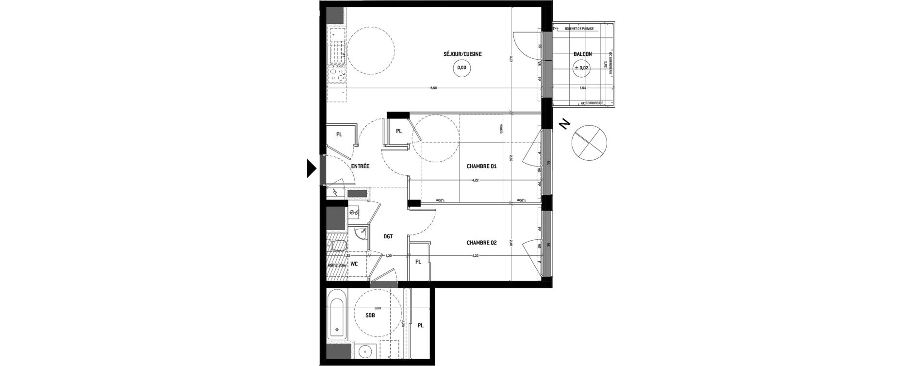Appartement T3 de 64,27 m2 aux Sorini&egrave;res Centre