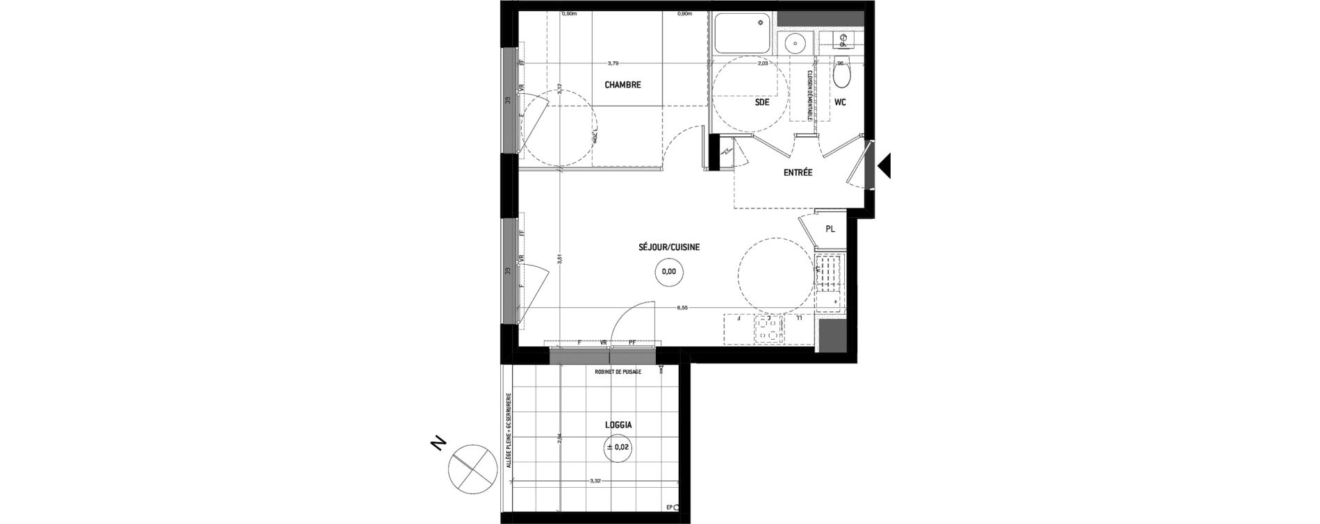 Appartement T2 de 42,30 m2 aux Sorini&egrave;res Centre