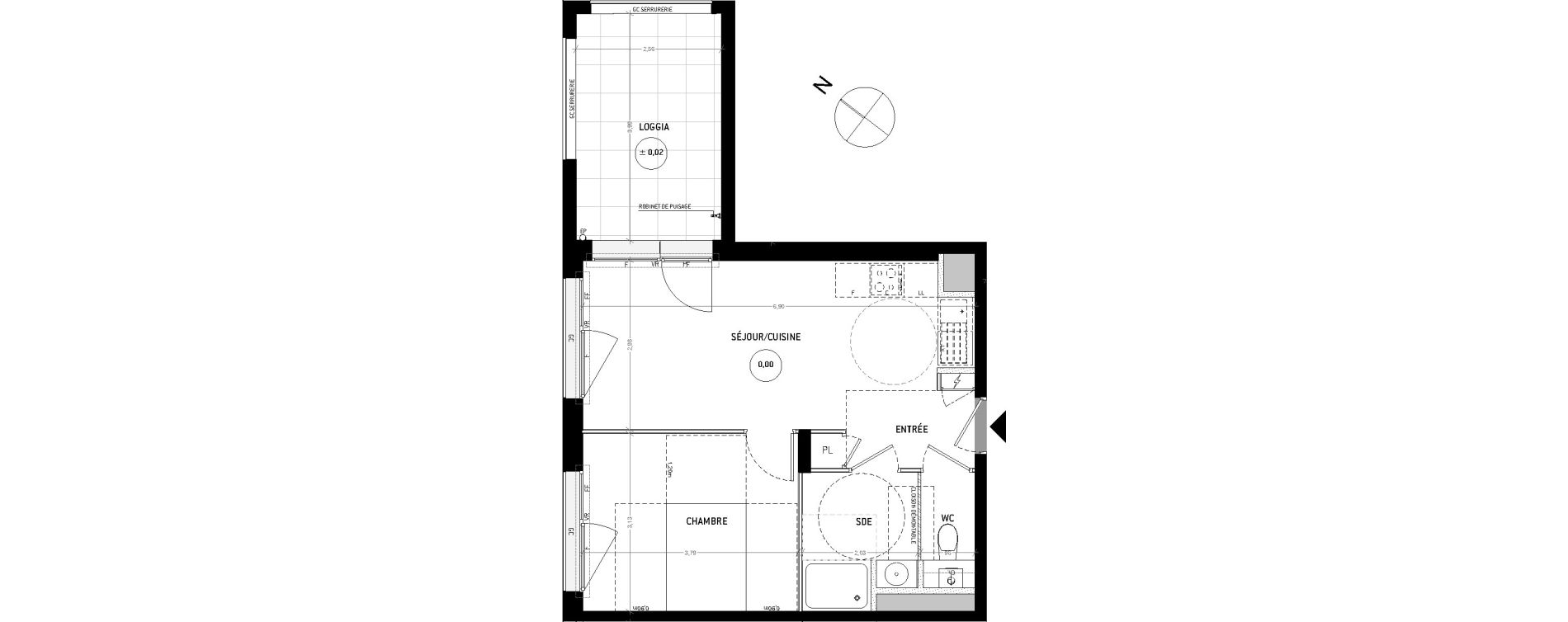 Appartement T2 de 39,69 m2 aux Sorini&egrave;res Centre