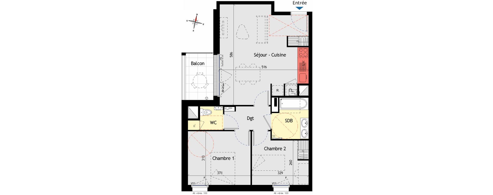 Appartement T3 de 57,98 m2 aux Sorini&egrave;res Centre