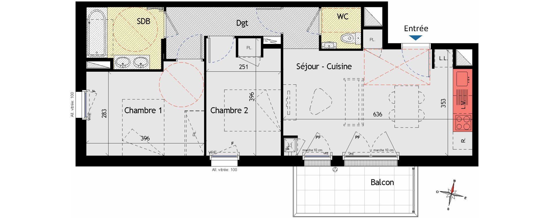 Appartement T3 de 57,37 m2 aux Sorini&egrave;res Centre