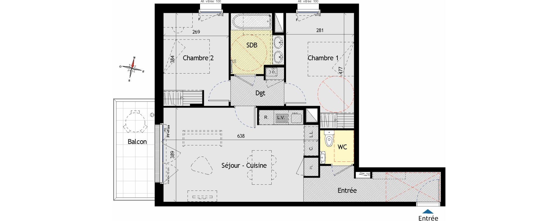 Appartement T3 de 62,62 m2 aux Sorini&egrave;res Centre
