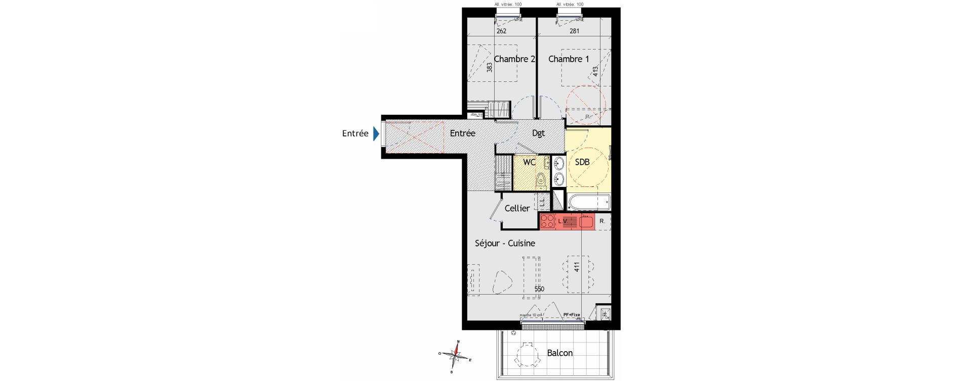 Appartement T3 de 65,08 m2 aux Sorini&egrave;res Centre