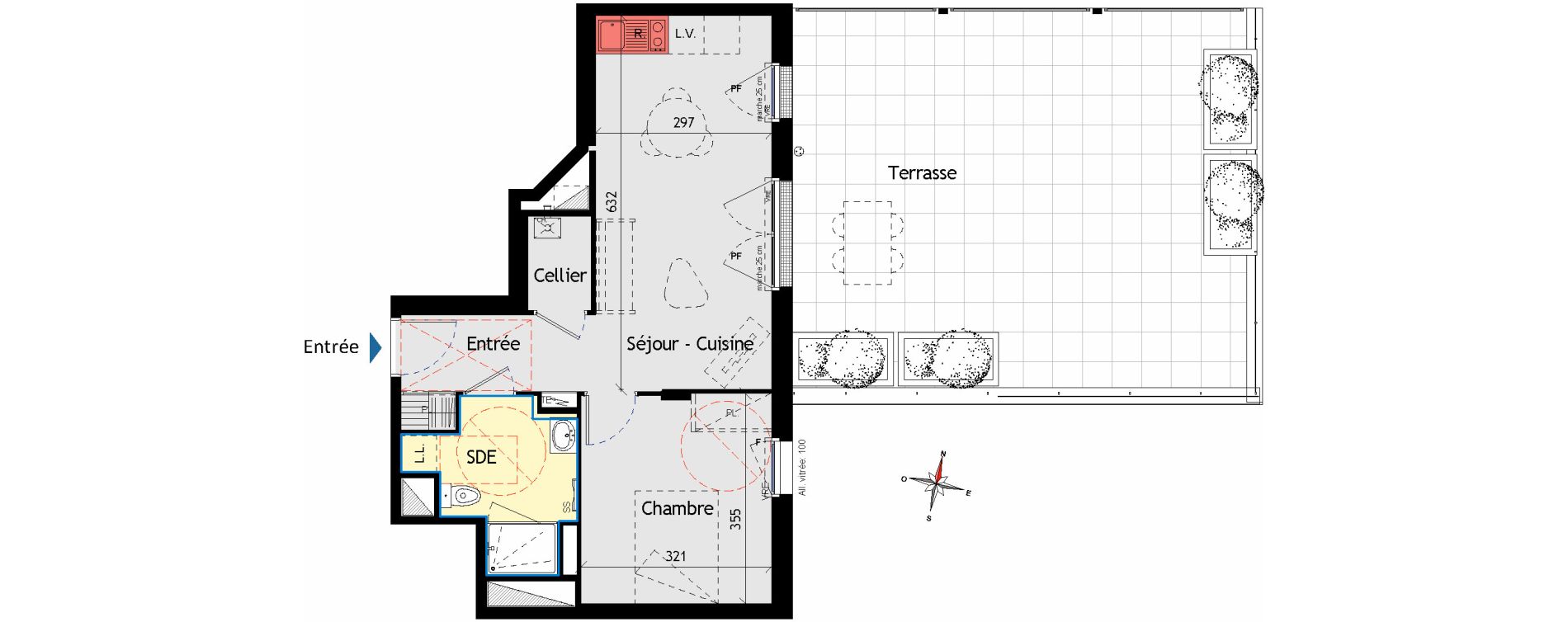 Appartement T2 de 42,68 m2 aux Sorini&egrave;res Centre