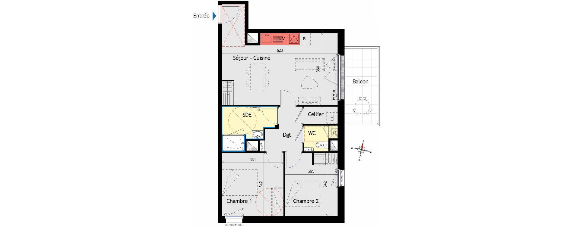 Appartement T3 de 60,15 m2 aux Sorini&egrave;res Centre