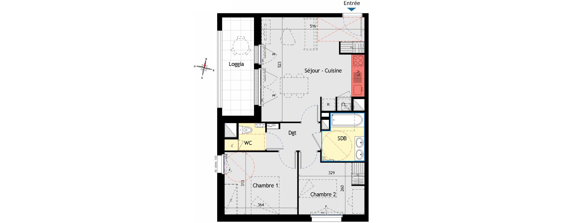 Appartement T3 de 56,09 m2 aux Sorini&egrave;res Centre