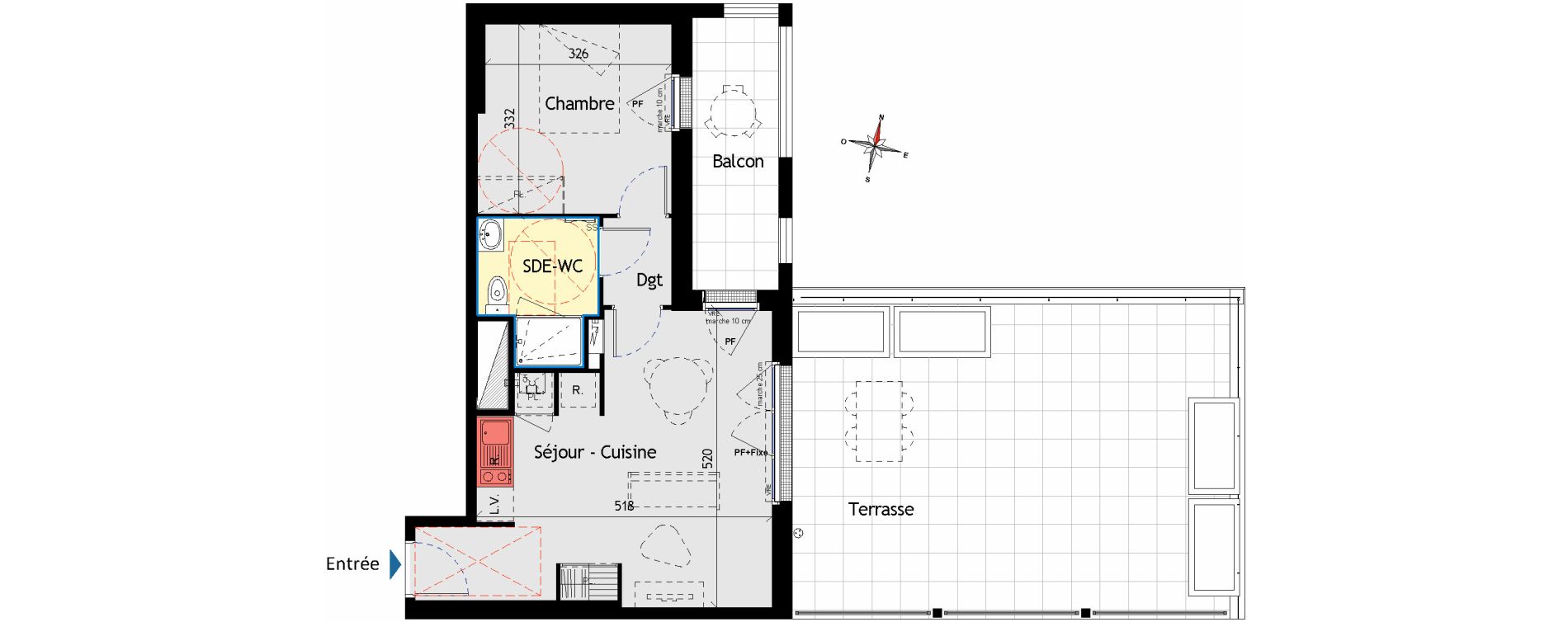 Appartement T2 de 42,51 m2 aux Sorini&egrave;res Centre