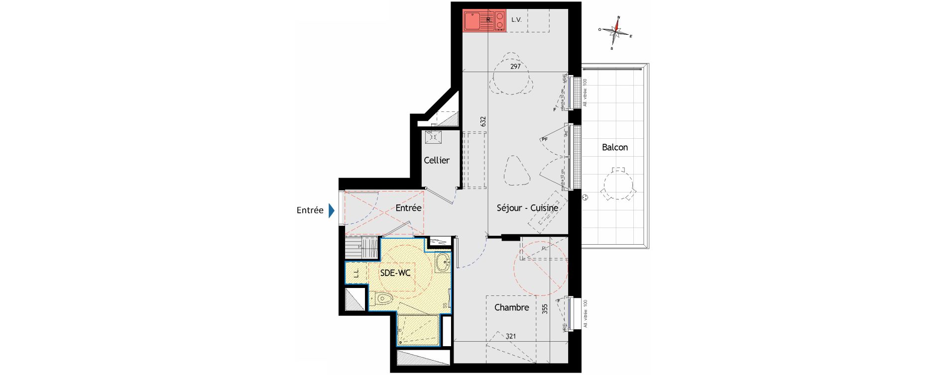 Appartement T2 de 42,67 m2 aux Sorini&egrave;res Centre