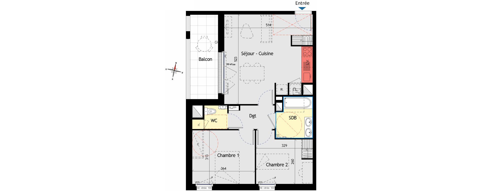 Appartement T3 de 55,99 m2 aux Sorini&egrave;res Centre