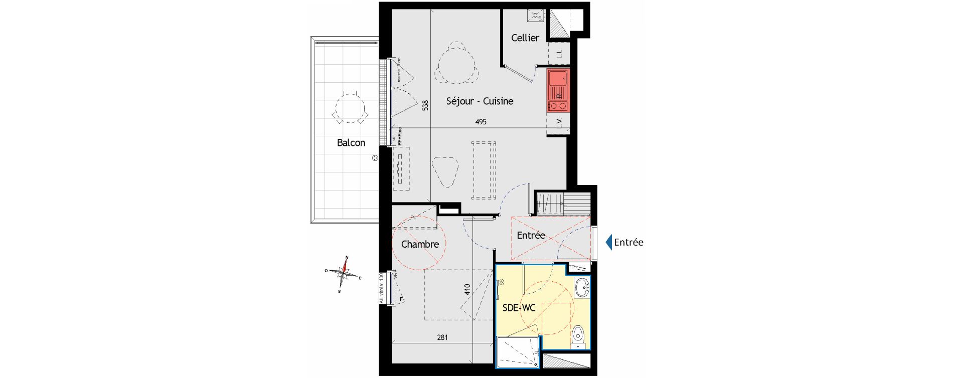 Appartement T2 de 48,81 m2 aux Sorini&egrave;res Centre