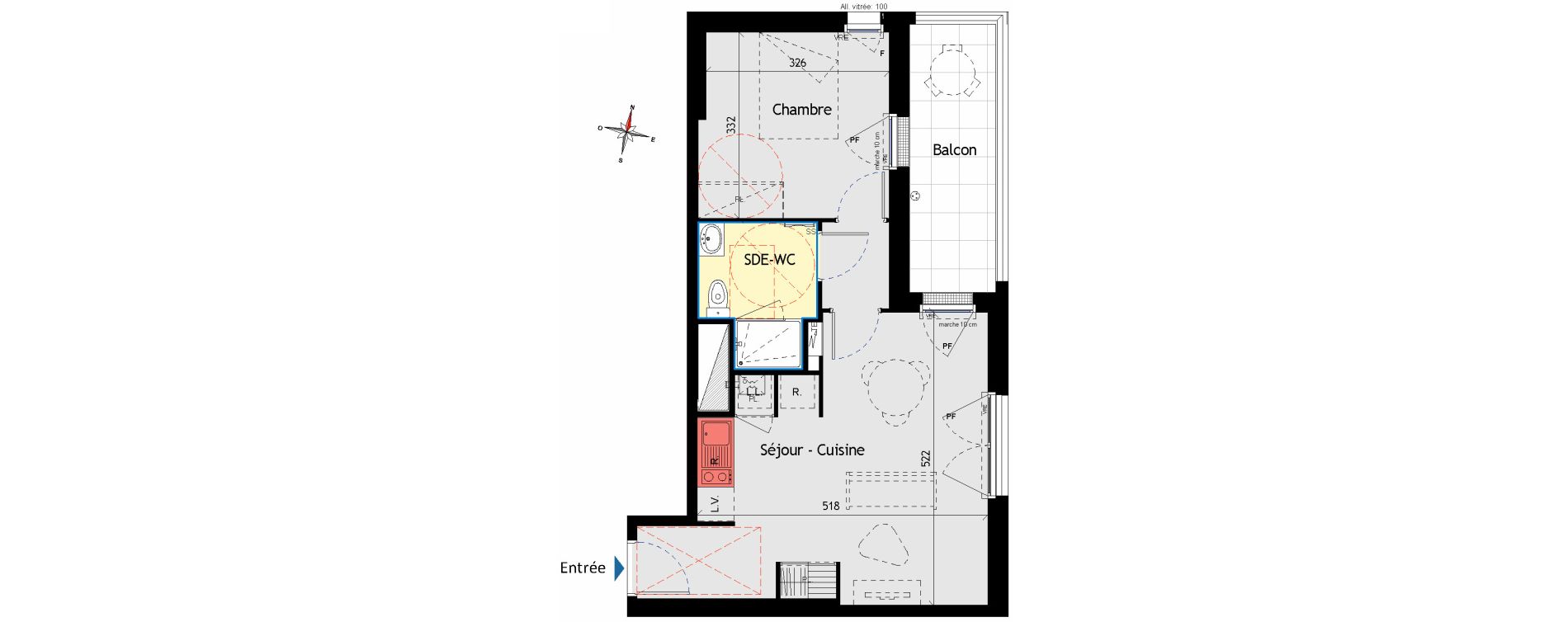 Appartement T2 de 42,57 m2 aux Sorini&egrave;res Centre