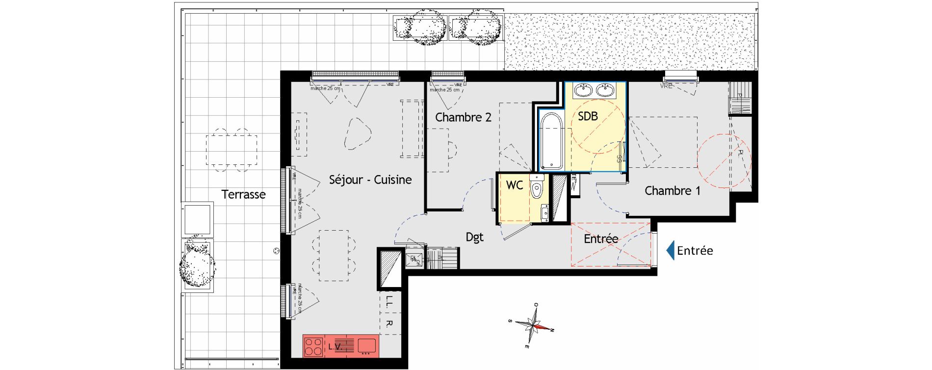 Appartement T3 de 65,39 m2 aux Sorini&egrave;res Centre