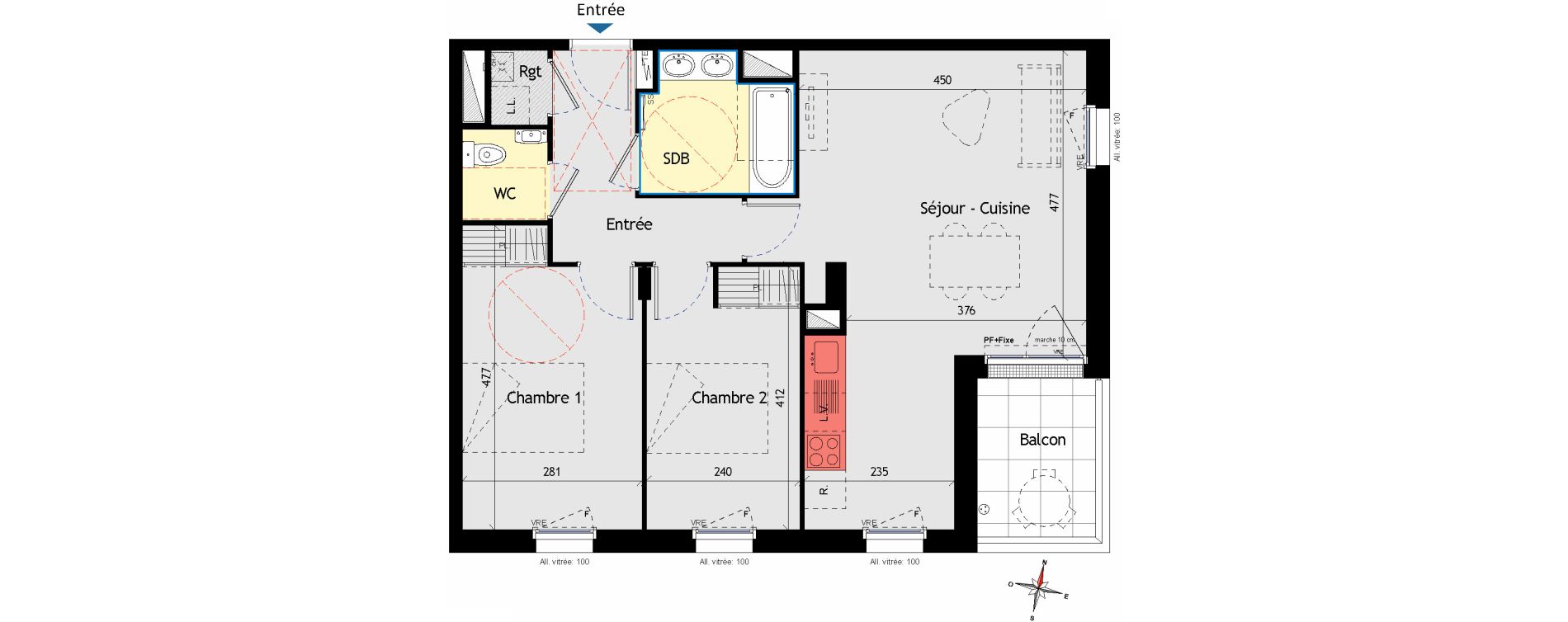 Appartement T3 de 64,01 m2 aux Sorini&egrave;res Centre