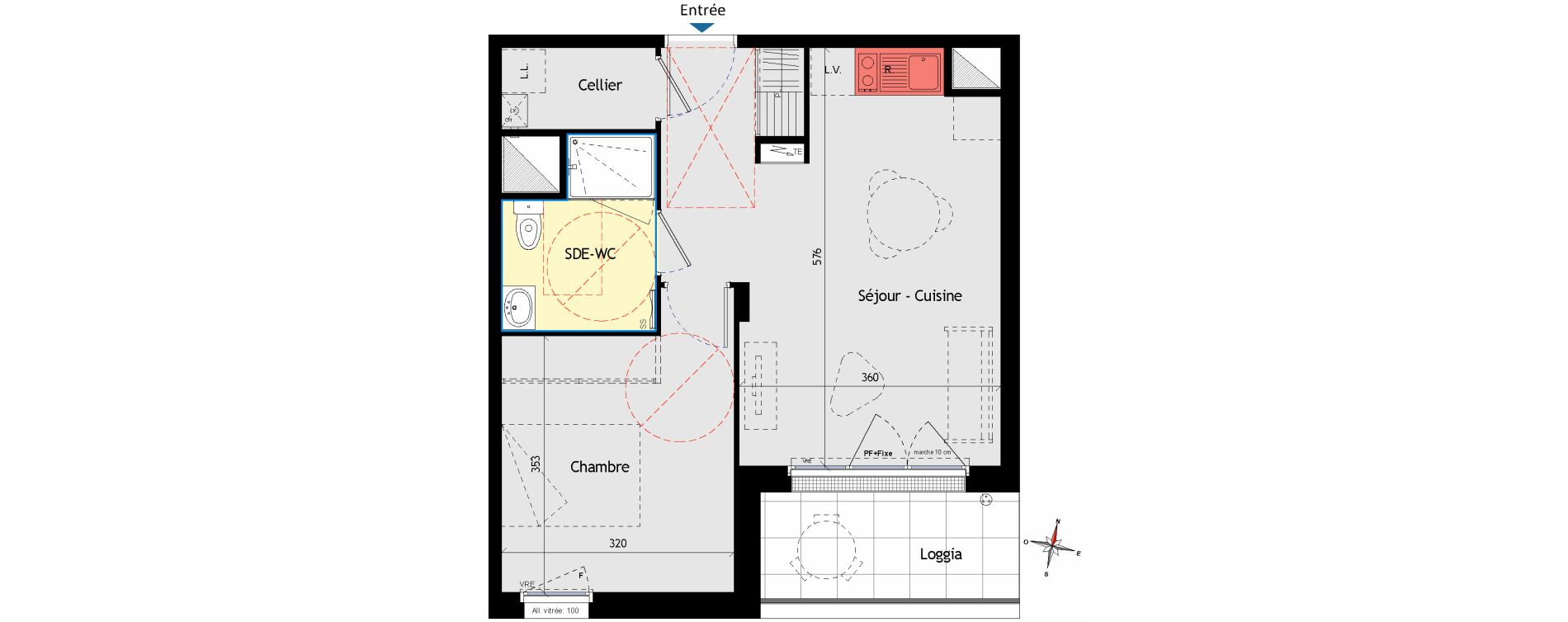 Appartement T2 de 42,54 m2 aux Sorini&egrave;res Centre