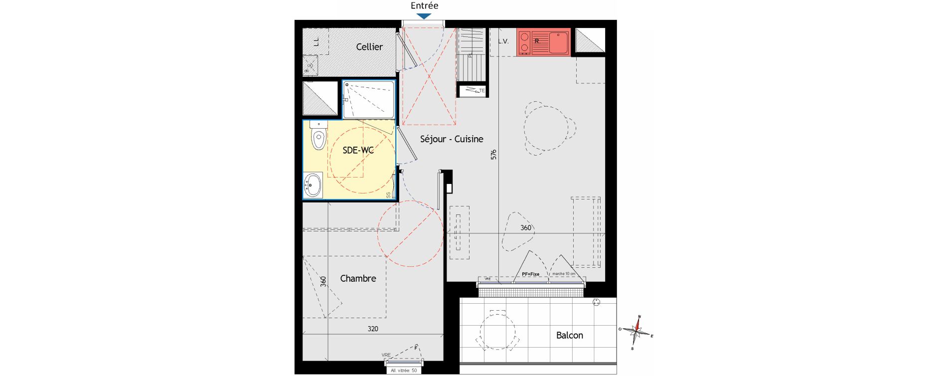 Appartement T2 de 42,75 m2 aux Sorini&egrave;res Centre