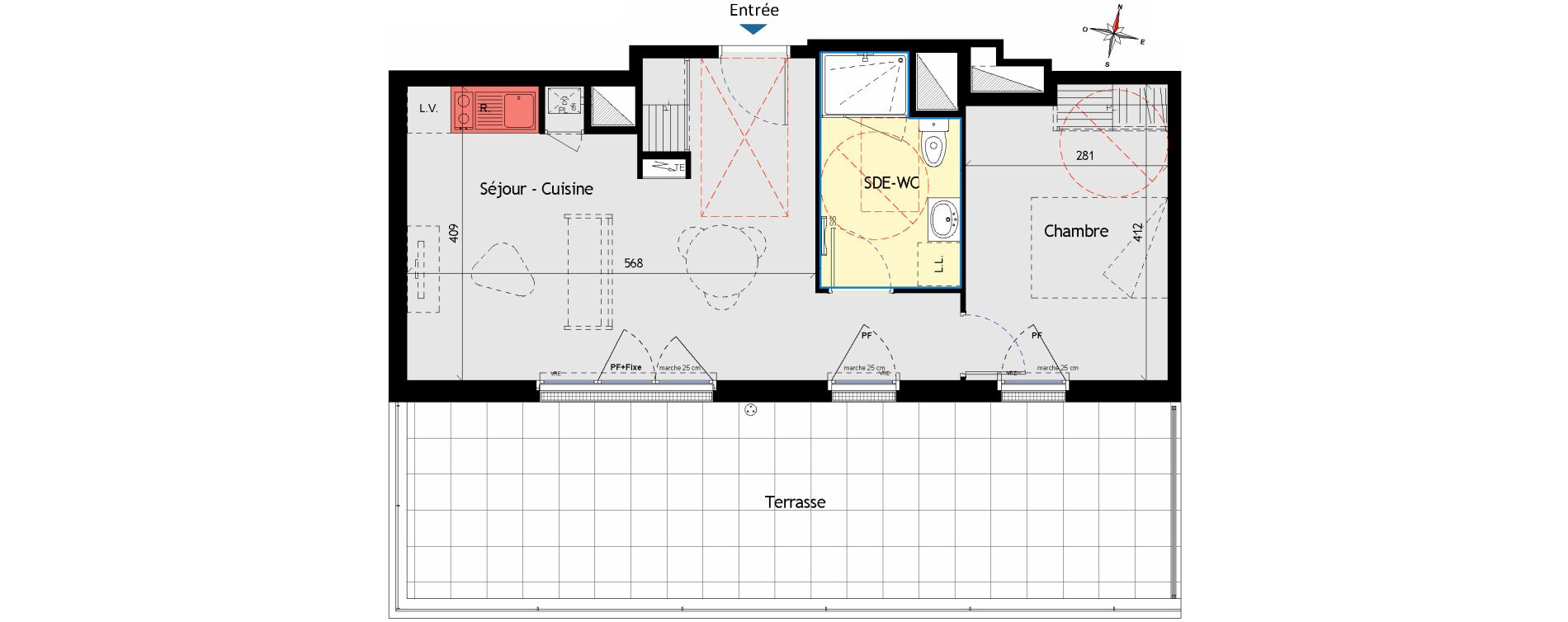 Appartement T2 de 42,63 m2 aux Sorini&egrave;res Centre